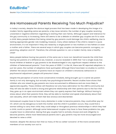 Are Homosexual Parents Receiving Too Much Prejudice?
