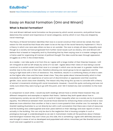 Essay on Racial Formation (Omi and Winant)