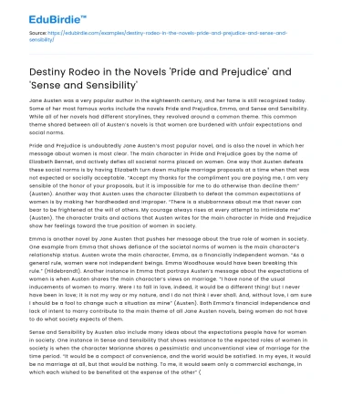 Destiny Rodeo in ‘Pride and Prejudice’ and ‘Sense and Sensibility’