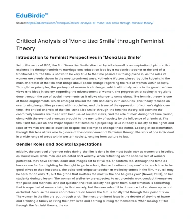 Critical Analysis of ‘Mona Lisa Smile’ through Feminist Theory