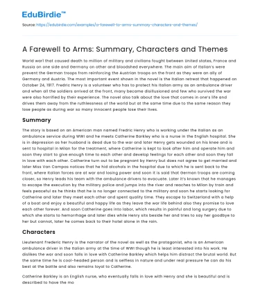 Hemingway’s A Farewell to Arms: An Analytical Perspective