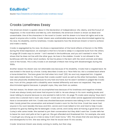 Crooks Loneliness Essay