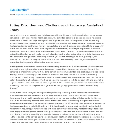 Eating Disorders and Challenges of Recovery: Analytical Essay