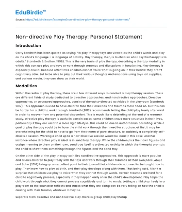 Non-directive Play Therapy: Personal Statement
