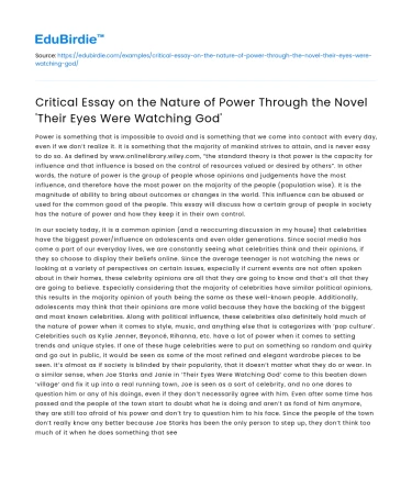 Power in ‘Their Eyes Were Watching God’: A Critical Analysis