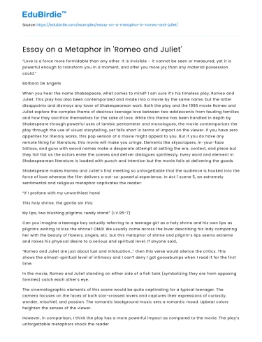 Essay on a Metaphor in ‘Romeo and Juliet’