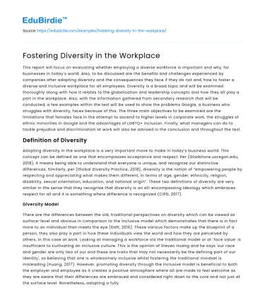 Fostering Diversity in the Workplace