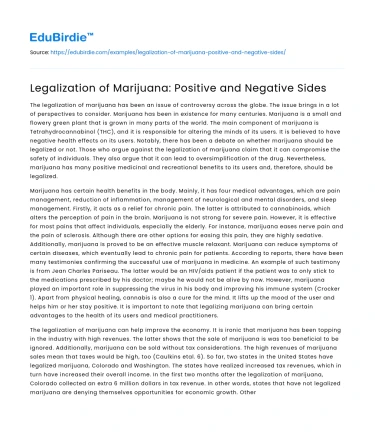 Legalization of Marijuana: Positive and Negative Sides