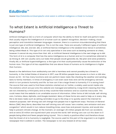 To what Extent is Artificial Intelligence a Threat to Humans?