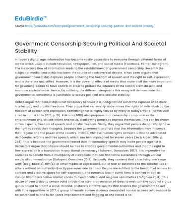 Government Censorship Securing Political And Societal Stability