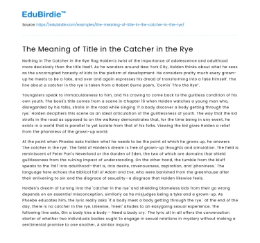 The Meaning of Title in the Catcher in the Rye