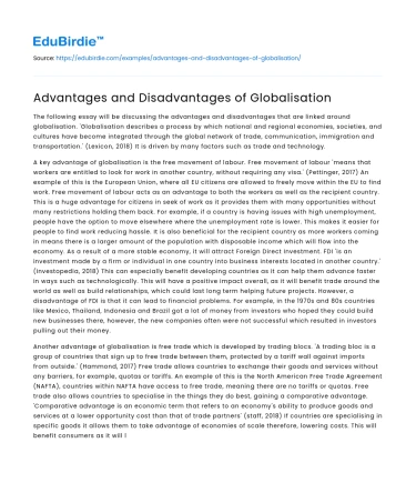 Advantages and Disadvantages of Globalisation