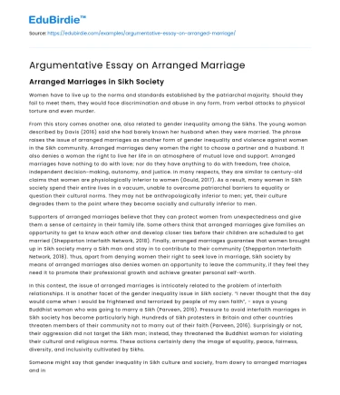 Argumentative Essay on Arranged Marriage