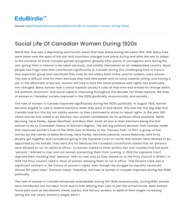 Social Life Of Canadian Women During 1920s