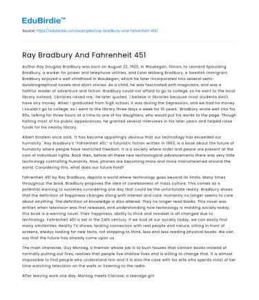 Ray Bradbury And Fahrenheit 451