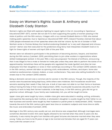 Essay on Women’s Rights: Susan B. Anthony and Elizabeth Cady Stanton