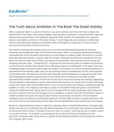 The Truth About Ambition In The Book The Great Gatsby