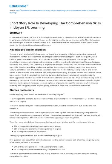 Short Story Role in Libyan EFL Comprehension