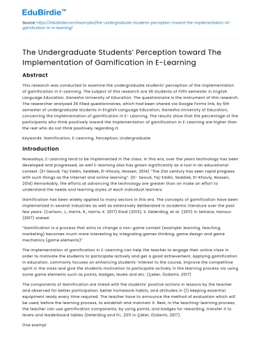 Undergraduates’ Perception of Gamification in E-Learning