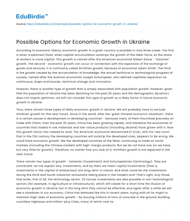 Possible Options for Economic Growth in Ukraine