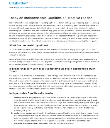 Essay on Indispensable Qualities of Effective Leader