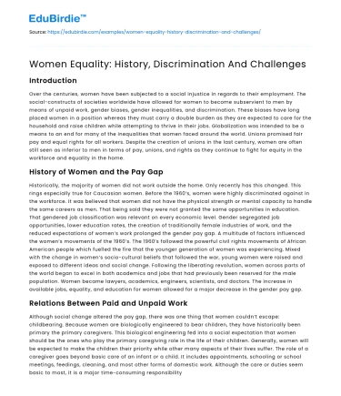 Women Equality: History, Discrimination And Challenges