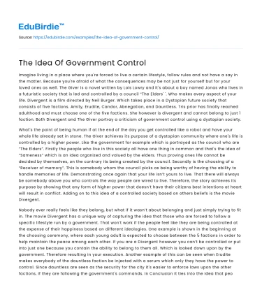 The Idea Of Government Control