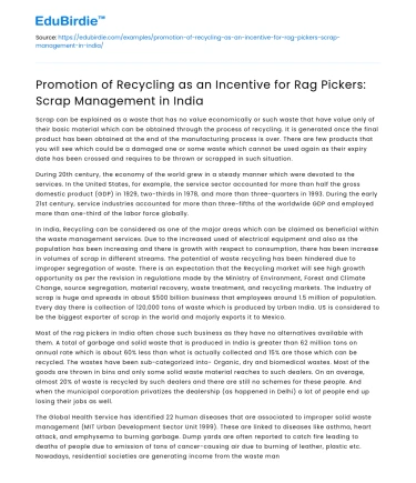 Empowering Rag Pickers through Recycling Incentives in India
