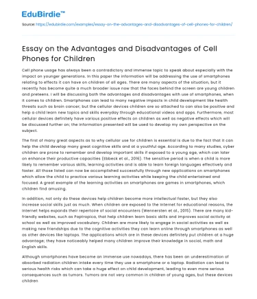 Essay on the Advantages and Disadvantages of Cell Phones for Children