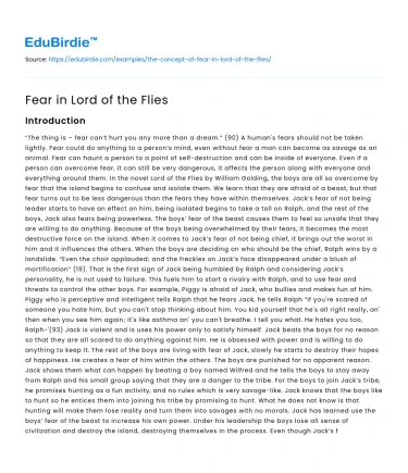 Fear in Lord of the Flies