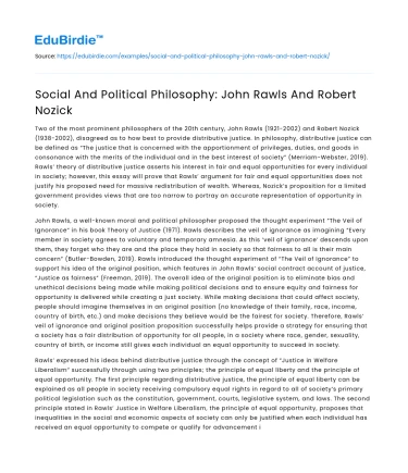 Social And Political Philosophy: John Rawls And Robert Nozick