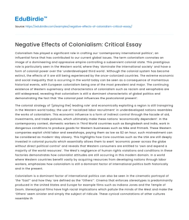 Negative Effects of Colonialism: Critical Essay