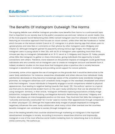The Benefits Of Instagram Outweigh The Harms