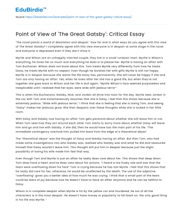 Point of View of ‘The Great Gatsby’: Critical Essay