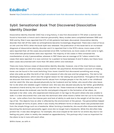 Sybil and the Unveiling of Dissociative Identity Disorder