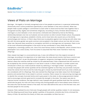 Views of Plato on Marriage