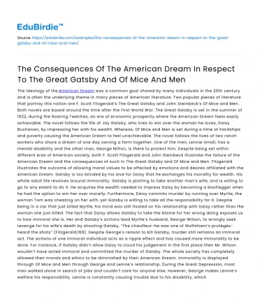 Consequences of American Dream in Gatsby & Of Mice and Men