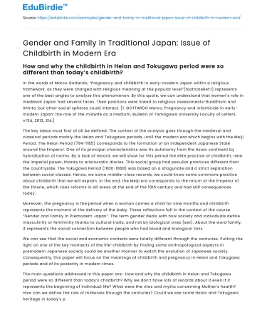 Gender and Family in Traditional Japan: Issue of Childbirth in Modern Era