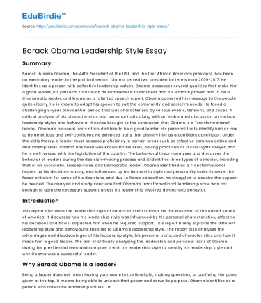 Barack Obama Leadership Style Essay