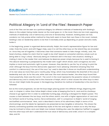 Political Allegory in ‘Lord of the Flies’: Research Paper