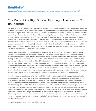 The Columbine High School Shooting – The Lessons To Be Learned