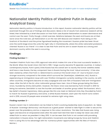 Putin’s Nationalist Identity Politics in Russia: Analysis