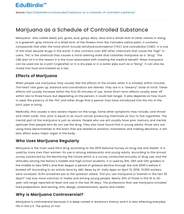 Marijuana as a Schedule of Controlled Substance