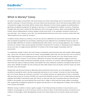 What Is Money? Essay