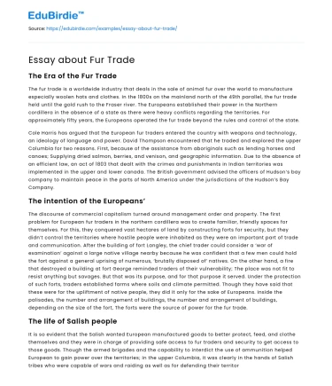 Essay about Fur Trade