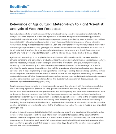 Agricultural Meteorology for Plant Scientists: Weather Forecast Analysis