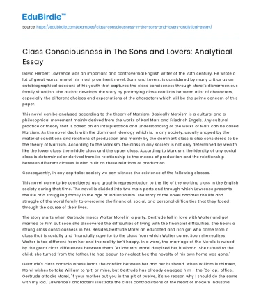 Class Consciousness in The Sons and Lovers: Analytical Essay