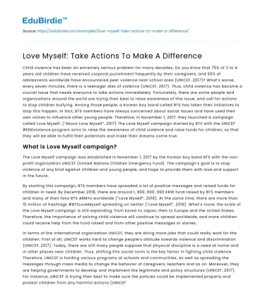 Love Myself: Take Actions To Make A Difference