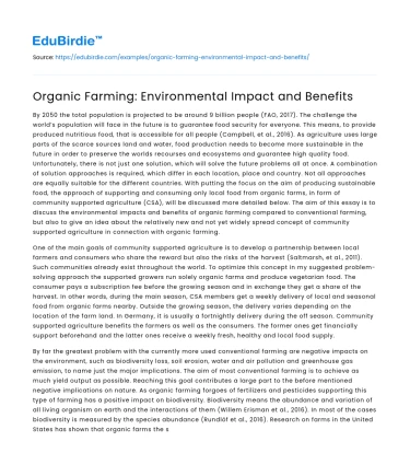 Organic Farming: Environmental Impact and Benefits
