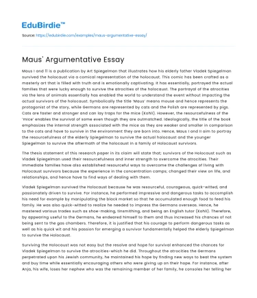 Maus’ Argumentative Essay